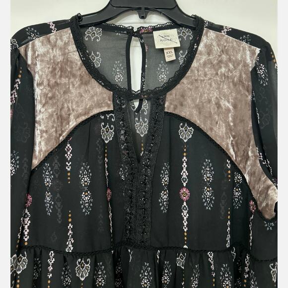 Knox Rose Sheer Black Velvet  Babydoll Balloon Sleeve Blouse Whimsigoth Boho XXL - Picture 4 of 12